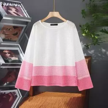 ZANZEA Женские винтажные блузки с круглым вырезом и длинным рукавом в стиле колор-блок L синий