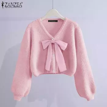 ZANZEA Женские винтажные кардиганы с V-образным вырезом и длинным рукавом 2XL оранжевый