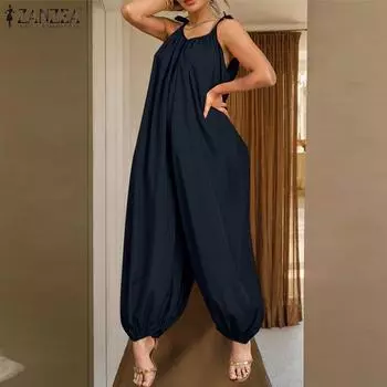 ZANZEA Женские винтажные комбинезоны-фонарики с открытыми плечами и бретельками S оранжевый