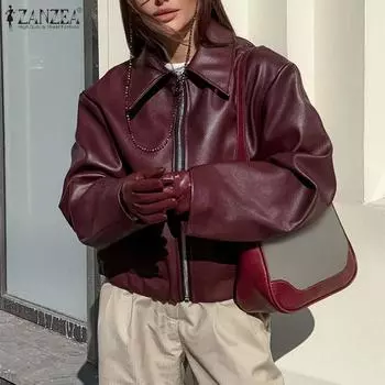 ZANZEA Женские винтажные однотонные куртки с длинным рукавом и лацканами XL чёрный