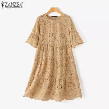 ZANZEA Женские винтажные повседневные платья с вышивкой в виде лепестков на рукавах S белый