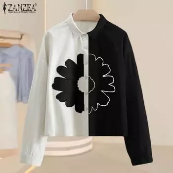 ZANZEA Женские винтажные рубашки с цветочным принтом и длинными рукавами XL