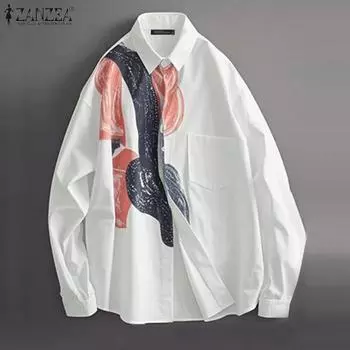 ZANZEA Женские винтажные рубашки с цветочным принтом и длинным рукавом S белый