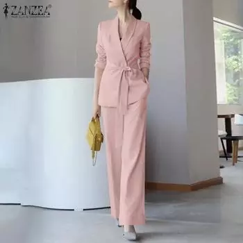 ZANZEA Женский кардиган, блузка и брюки, повседневные комплекты из двух предметов S чёрный