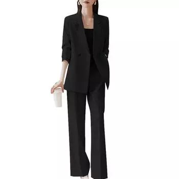 ZANZEA Женский кардиган, блузка и брюки, повседневный комплект из двух предметов S чёрный