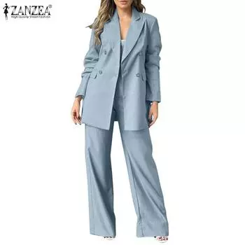 ZANZEA Женский кардиган, блузка и брюки, повседневный комплект из двух предметов 5XL