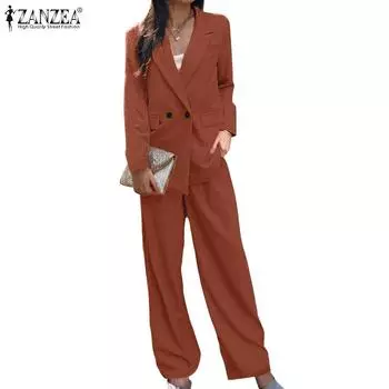 ZANZEA Женский кардиган, пиджак и брюки, повседневные комплекты из двух предметов S темно-синий