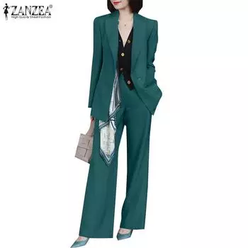 ZANZEA Женский кардиган, пиджак и брюки, повседневный комплект из двух предметов 4XL