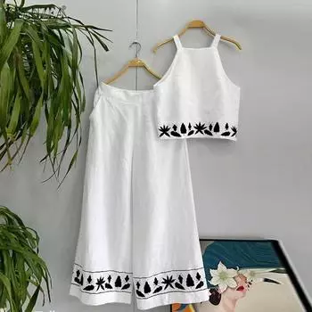 ZANZEA Женский комплект из двух предметов: кофточки на бретелях и широкие брюки 4XL белый