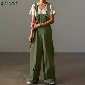 ZANZEA Женский летний свободный комбинезон на шнуровке с широкими штанинами S темно-серого