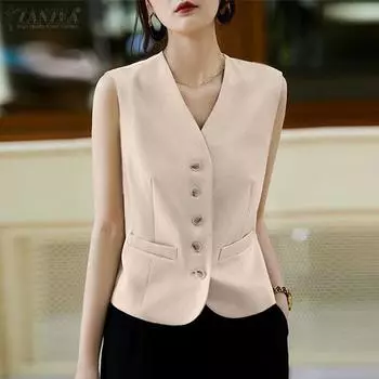 ZANZEA женский летний жилет без рукавов с v-образным вырезом и открытой планкой на пуговицах 4XL белый