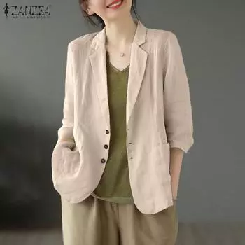ZANZEA Женский модный однотонный пиджак с рукавами 3/4 S хаки