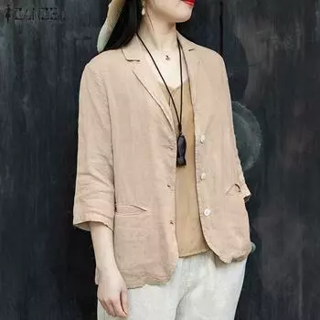 ZANZEA Женский модный однотонный пиджак с рукавами 3/4 S розовый