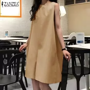 ZANZEA женский однотонный свободный комбинезон без рукавов с круглым вырезом и широкими штанинами, короткий комбинезон