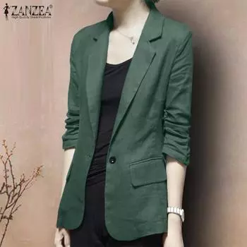 ZANZEA Женский однотонный свободный летний тонкий кардиган с зазубренным лацканом и рукавом 3/4 S жёлтый