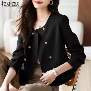 ZANZEA Женский осенний однотонный блейзер с U-образным вырезом и длинными рукавами 2XL зелёный