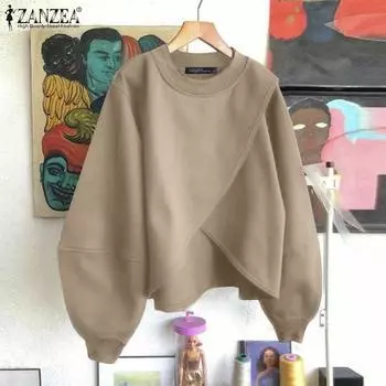 ZANZEA Женский осенний свитер-фонарик с круглым вырезом и длинным рукавом 3XL камео розовый