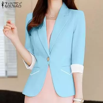 ZANZEA женский пиджак с рукавом 3/4, пальто с воротником с лацканами, формальные офисные элегантные повседневные куртки, верхняя одежда больших размеров
