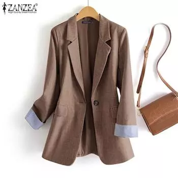 ZANZEA Женский повседневный деловой кардиган с зазубренными лацканами и длинным рукавом S чёрный