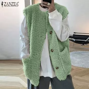 ZANZEA Женский повседневный флисовый жилет без рукавов