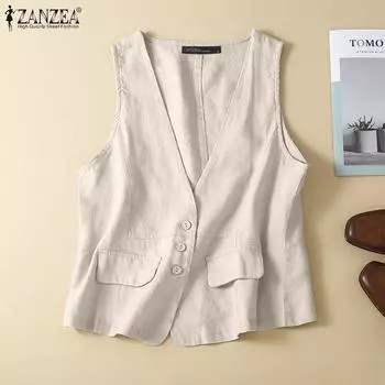 ZANZEA Женский повседневный кардиган без рукавов с v-образным вырезом и пуговицами, жилет 5XL чёрный