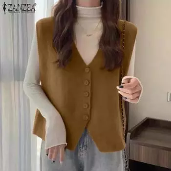 ZANZEA Женский повседневный кардиган без рукавов с v-образным вырезом S чёрный