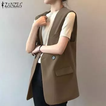 ZANZEA Женский повседневный кардиган без рукавов, жилет, топы