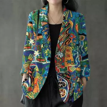 ZANZEA Женский повседневный кардиган с длинным рукавом и принтом из хлопка и льна, тонкие топы M зелёный