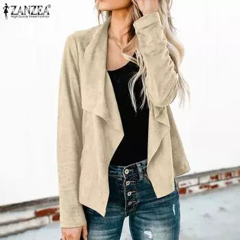 ZANZEA Женский повседневный кардиган с длинными рукавами и лацканами, тонкая верхняя одежда
