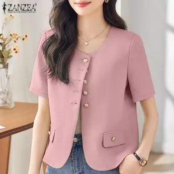 ZANZEA Женский повседневный кардиган с коротким рукавом и круглым вырезом S белый