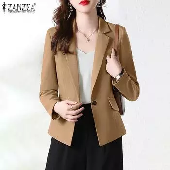 ZANZEA женский повседневный кардиган с отложным воротником и длинными рукавами, блейзер, верхняя одежда 4XL зелёный