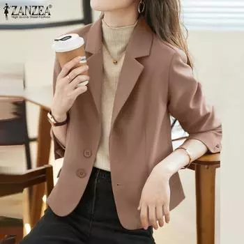 ZANZEA Женский повседневный кардиган с отложным воротником и длинными рукавами, верхняя одежда S чёрный