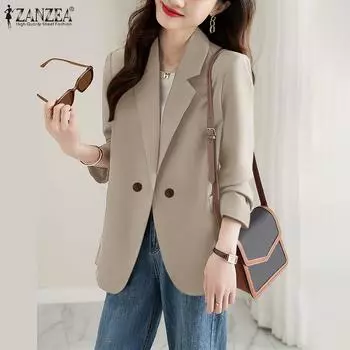 ZANZEA Женский повседневный кардиган с отложным воротником и длинными рукавами, верхняя одежда S темно-синий