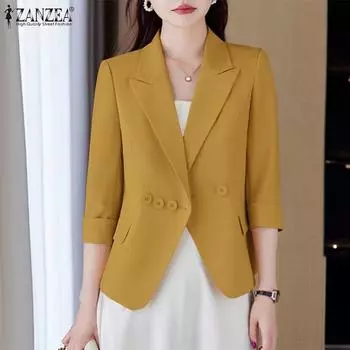 ZANZEA Женский повседневный кардиган с отложным воротником и рукавом 3/4 5XL чёрный