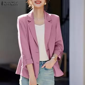 ZANZEA Женский повседневный кардиган с отложным воротником и рукавом 3/4 S розовый