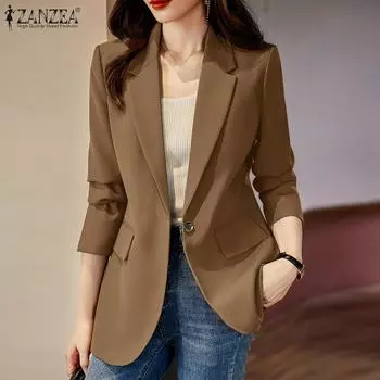 ZANZEA Женский повседневный кардиган с отложным воротником и длинными рукавами, блейзер, верхняя одежда S коричневый