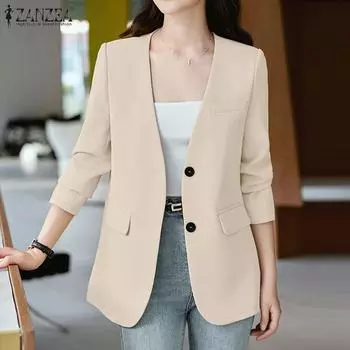 ZANZEA Женский повседневный кардиган с V-образным вырезом и длинным рукавом, тонкая верхняя одежда S чёрный