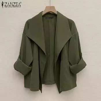 ZANZEA Женский повседневный кардиган с воротником-лацканом, свободный, с длинным рукавом, тонкая верхняя одежда S чёрный