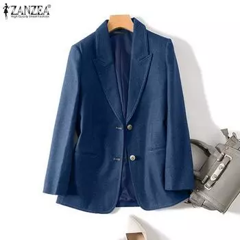 ZANZEA Женский повседневный кардиган с зазубренными лацканами и длинными рукавами, джинсовый пиджак S чёрный