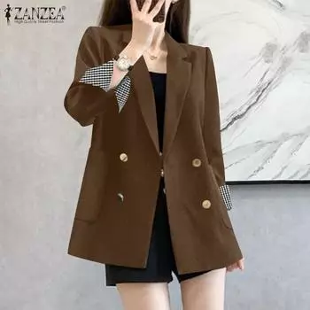 ZANZEA Женский повседневный кардиган с зубчатыми лацканами и длинными рукавами, блейзер 3XL чёрный