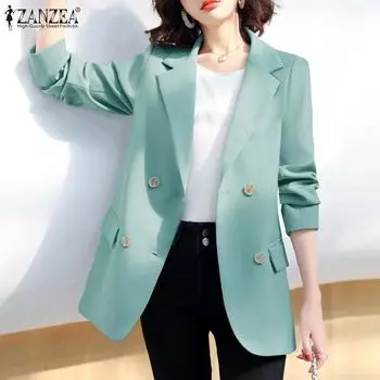 ZANZEA Женский повседневный кардиган с зубчатыми лацканами и длинными рукавами, блейзер S чёрный