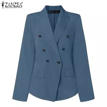 ZANZEA Женский повседневный кардиган с зубчатыми лацканами и длинными рукавами, тонкая верхняя одежда 2XL чёрный