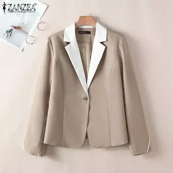 ZANZEA Женский повседневный кардиган с зубчатыми лацканами и длинными рукавами, блейзер M хаки