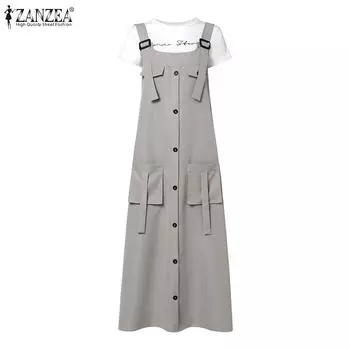 ZANZEA Женский повседневный комбинезон без рукавов с квадратным воротником Платье M зелёный