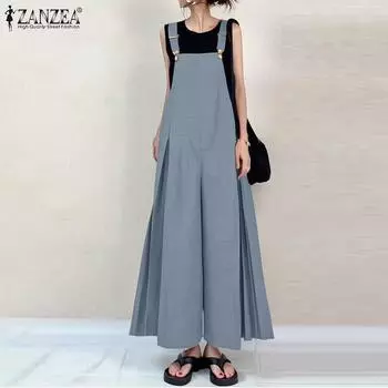 ZANZEA Женский повседневный комбинезон без рукавов с широкими штанинами 3XL темно-синий