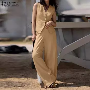 ZANZEA Женский повседневный комплект из двух предметов: жилет без рукавов и брюки M белый