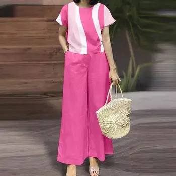 ZANZEA Женский повседневный костюм из двух частей с коротким рукавом и брюками с принтом S