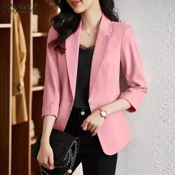 ZANZEA Женский повседневный летний кардиган с отложным воротником и рукавами 3/4