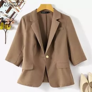 ZANZEA Женский повседневный летний кардиган с отложным воротником и рукавами 3/4