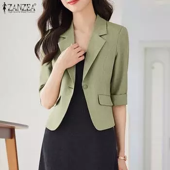 ZANZEA Женский повседневный летний кардиган с отложным воротником и рукавом 3/4 чёрный